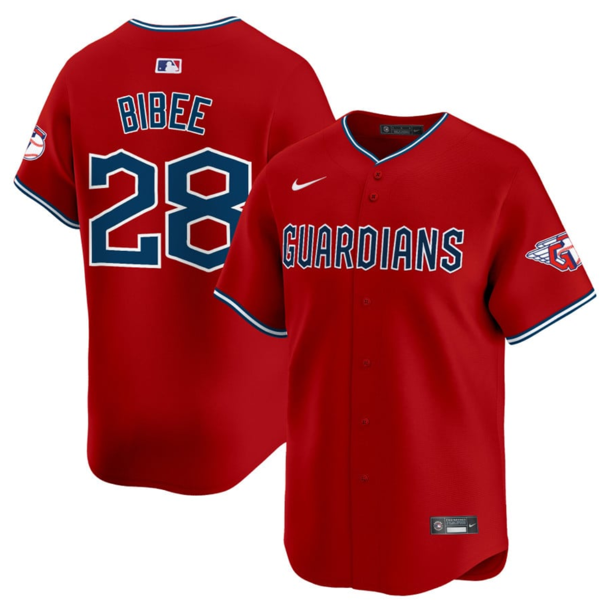 Men's Cleveland Guardians #28 Tanner Bibee Red Alternate Limited Stitched Baseball Jersey Men's Cleveland Guardians #28 Tanner Bibee Red Alternate Limited Stitched Baseball Jersey