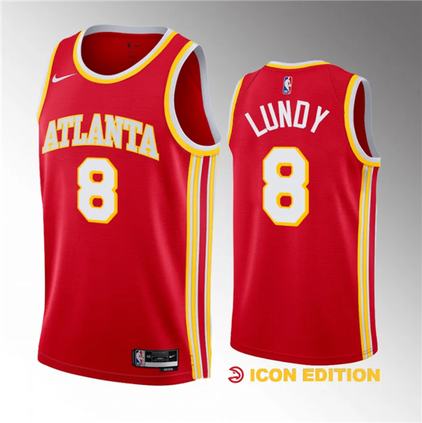 Men's Atlanta Hawks #8 Seth Lundy Red 2023 Draft Icon Edition Stitched Jersey Men's Atlanta Hawks #8 Seth Lundy Red 2023 Draft Icon Edition Stitched Jersey