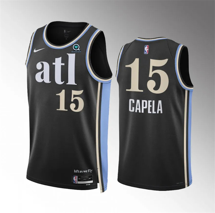 Men's Atlanta Hawks #15 Clint Capela 2023/24 Black City Edition Stitched Basketball Jersey Men's Atlanta Hawks #15 Clint Capela 2023/24 Black City Edition Stitched Basketball Jersey