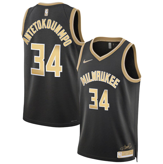 Men's Milwaukee Bucks #34 Giannis Antetokounmpo Black 2024 Select Series Stitched Basketball Jersey Men's Milwaukee Bucks #34 Giannis Antetokounmpo Black 2024 Select Series Stitched Basketball Jersey