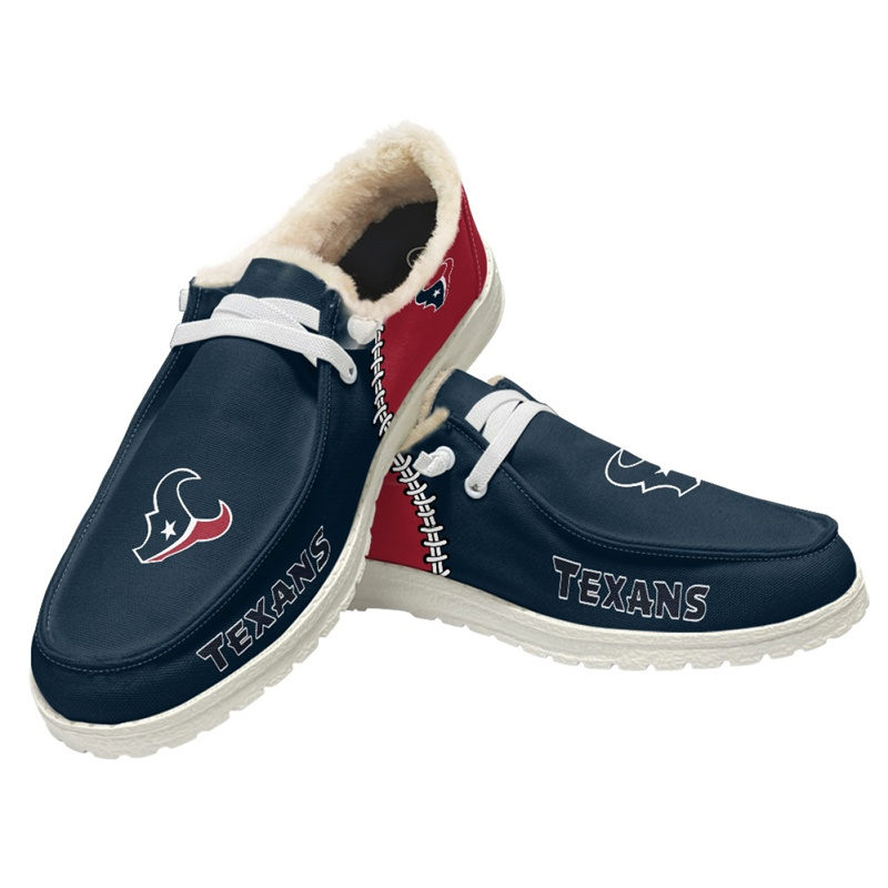 Women's Houston Texans Loafers Lace Up Fuzzy Lined Shoes 001 (Pls check description for details)