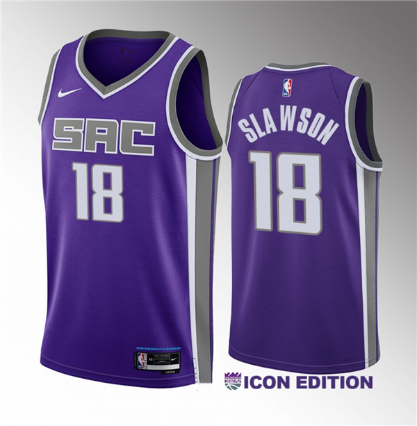Men's Sacramento Kings #18 Jalen Slawson Purple 2023 Draft Icon Edition Stitched Jersey Men's Sacramento Kings #18 Jalen Slawson Purple 2023 Draft Icon Edition Stitched Jersey
