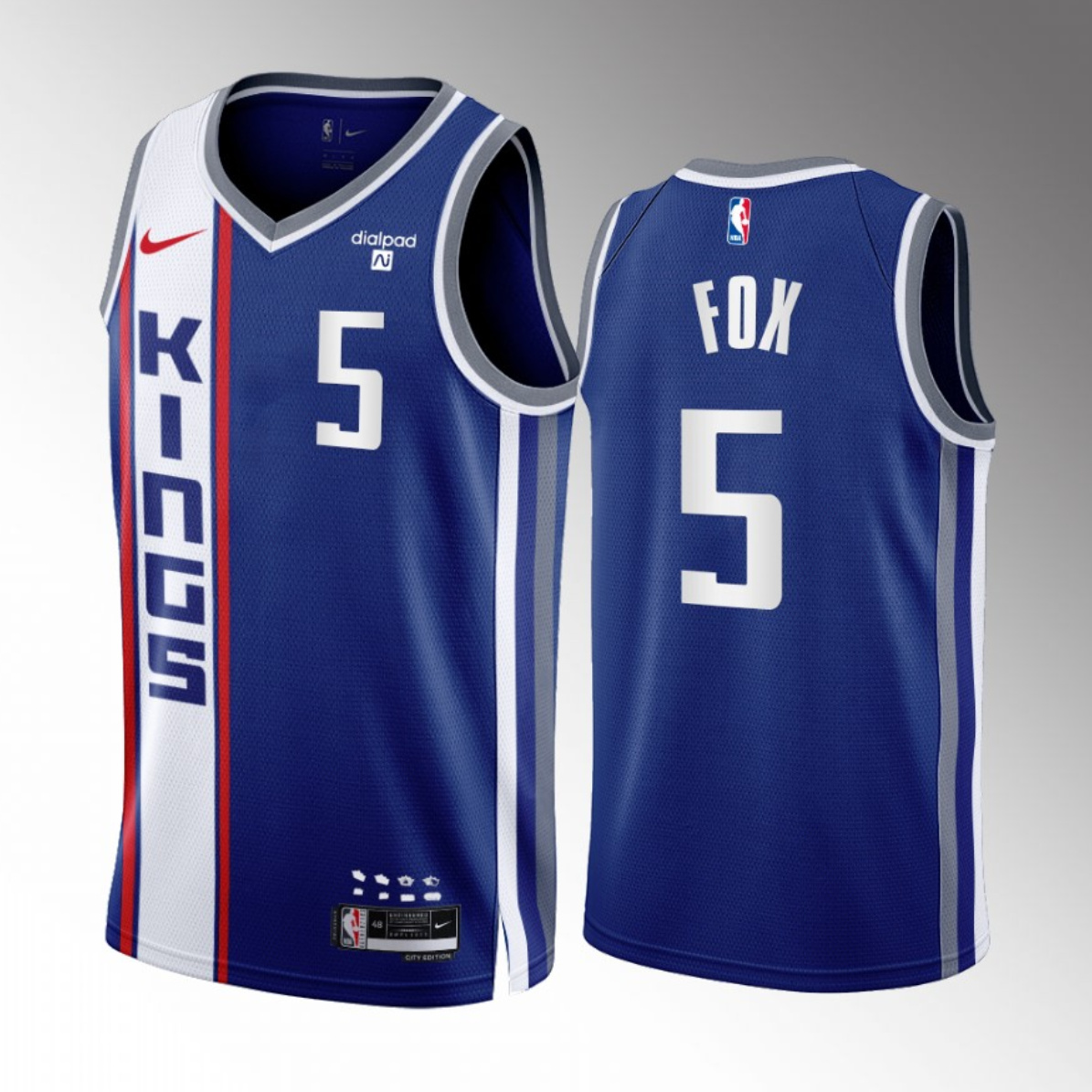 Men's Sacramento Kings #5 De'Aaron Fox Blue 2023/24 City Edition Stitched Basketball Jersey Men's Sacramento Kings #5 De'Aaron Fox Blue 2023/24 City Edition Stitched Basketball Jersey
