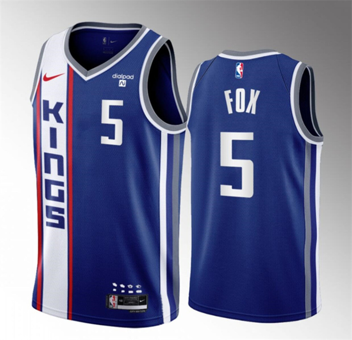 Men's Sacramento Kings #5 De'Aaron Fox Blue 2023-24 City Edition Stitched Basketball Jersey Men's Sacramento Kings #5 De'Aaron Fox Blue 2023-24 City Edition Stitched Basketball Jersey