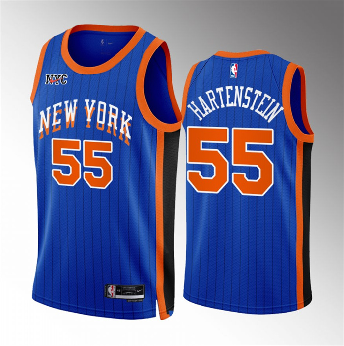 Men's New Yok Knicks #55 Isaiah Hartenstein Blue 2023/24 City Edition Stitched Basketball Jersey Men's New Yok Knicks #55 Isaiah Hartenstein Blue 2023/24 City Edition Stitched Basketball Jersey