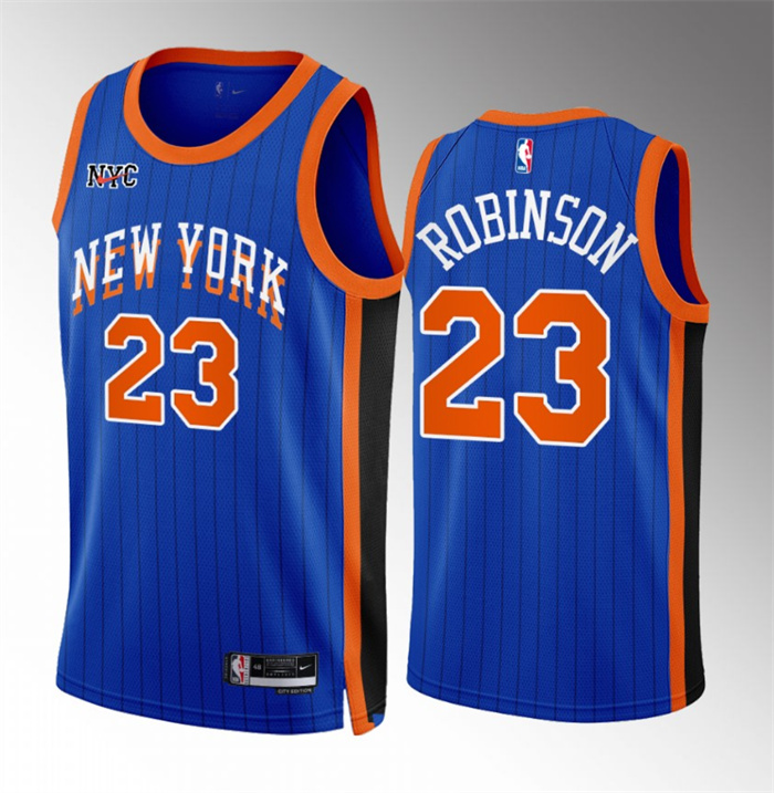 Men's New Yok Knicks #23 Mitchell Robinson Blue 2023/24 City Edition Stitched Basketball Jersey Men's New Yok Knicks #23 Mitchell Robinson Blue 2023/24 City Edition Stitched Basketball Jersey
