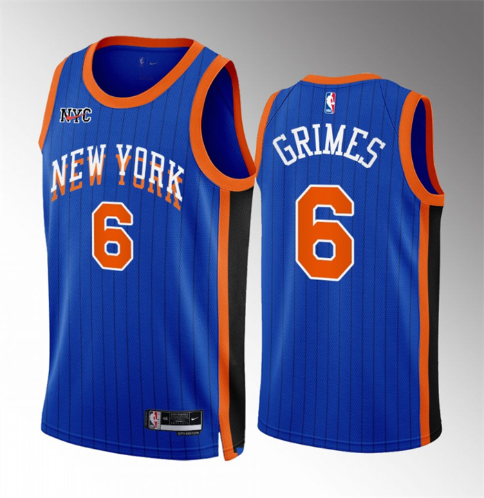 Men's New Yok Knicks #6 Quentin Grimes Blue 2023/24 City Edition Stitched Basketball Jersey Men's New Yok Knicks #6 Quentin Grimes Blue 2023/24 City Edition Stitched Basketball Jersey