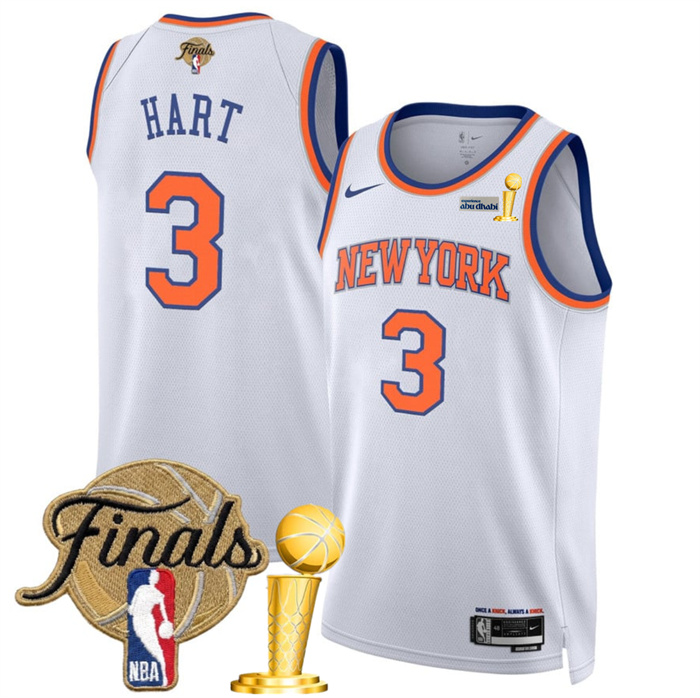 New Yok Knicks #3 Josh Hart White 2026 Finals Patch And Finals Champions Patch Association Edition Stitched Basketball Jersey New Yok Knicks #3 Josh Hart White 2026 Finals Patch And Finals Champions Patch Association Edition Stitched Basketball Jersey