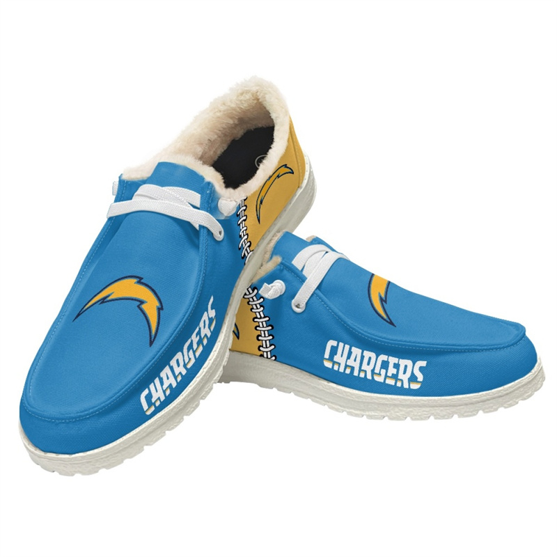 Women's Los Angeles Chargers Loafers Lace Up Fuzzy Lined Shoes 001 (Pls check description for details)