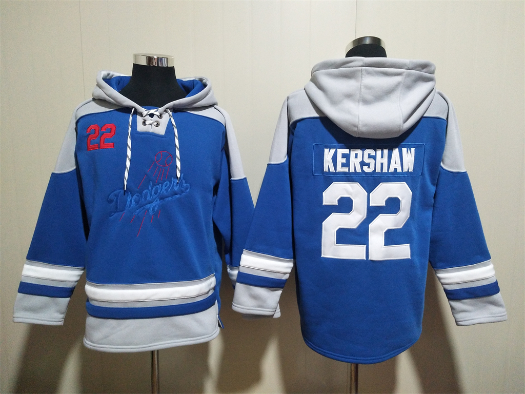 Men's Los Angeles Dodgers #22 Clayton Kershaw Blue Ageless Must-Have Lace-Up Pullover Hoodie Men's Los Angeles Dodgers #22 Clayton Kershaw Blue Ageless Must-Have Lace-Up Pullover Hoodie