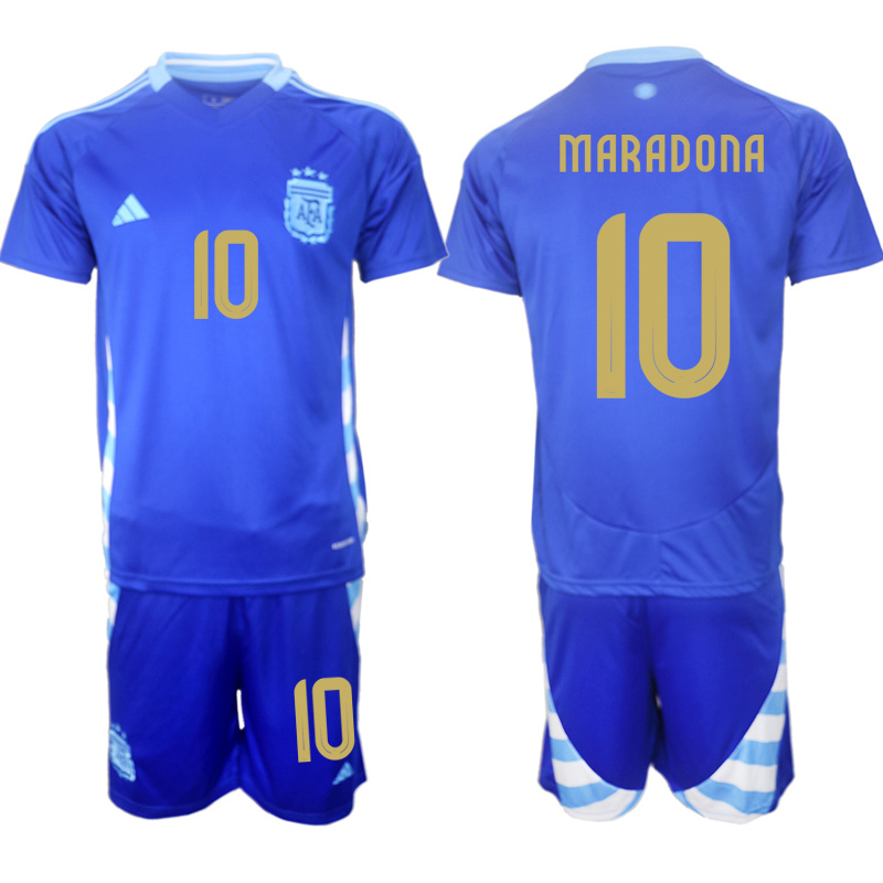 Men's Argentina #10 Diego Maradona Blue 2024-25 Away SoccerJersey Suit Men's Argentina #10 Diego Maradona Blue 2024-25 Away SoccerJersey Suit