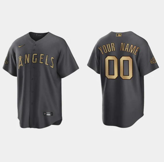 Men's Los Angeles Angels Active Player Custom 2022 All-star Charcoal Cool Base Stitched Jersey Men's Los Angeles Angels Active Player Custom 2022 All-star Charcoal Cool Base Stitched Jersey