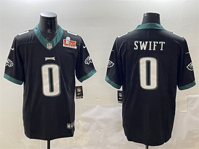 Men's Philadelphia Eagles #0 D'Andre Swift Black 2025 Super Bowl LIX Patch Vapor Untouchable Limited Stitched Football Jersey Men's Philadelphia Eagles #0 D'Andre Swift Black 2025 Super Bowl LIX Patch Vapor Untouchable Limited Stitched Football Jersey