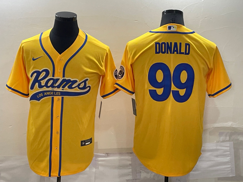 Men's Los Angeles Rams #99 Aaron Donald Yellow Cool Base Stitched Baseball Jersey Men's Los Angeles Rams #99 Aaron Donald Yellow Cool Base Stitched Baseball Jersey