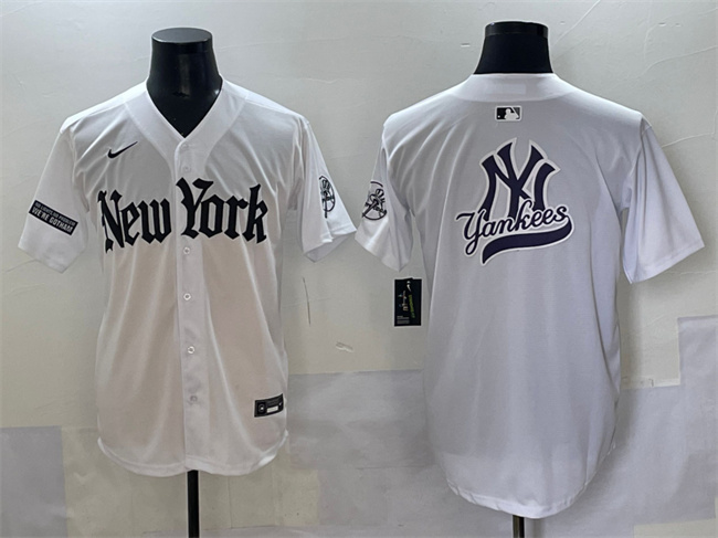Men's New York Yankees Team Big Logo White 'Gothic Legacy Edition' Vapor Premier Limited Stitched Baseball Jersey 001 Men's New York Yankees Team Big Logo White 'Gothic Legacy Edition' Vapor Premier Limited Stitched Baseball Jersey 001