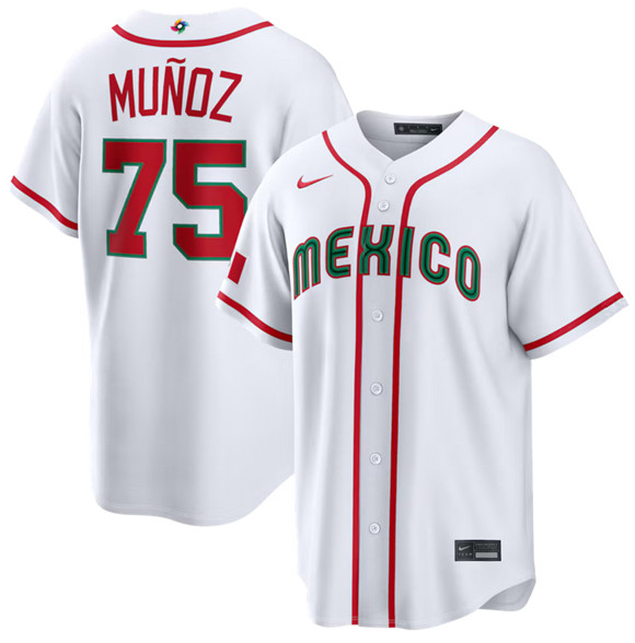 Men's Mexico Baseball #75 Andrés Muñoz White 2026 World Baseball Classic Home Stadium Stitched Jersey Men's Mexico Baseball #75 Andrés Muñoz White 2026 World Baseball Classic Home Stadium Stitched Jersey