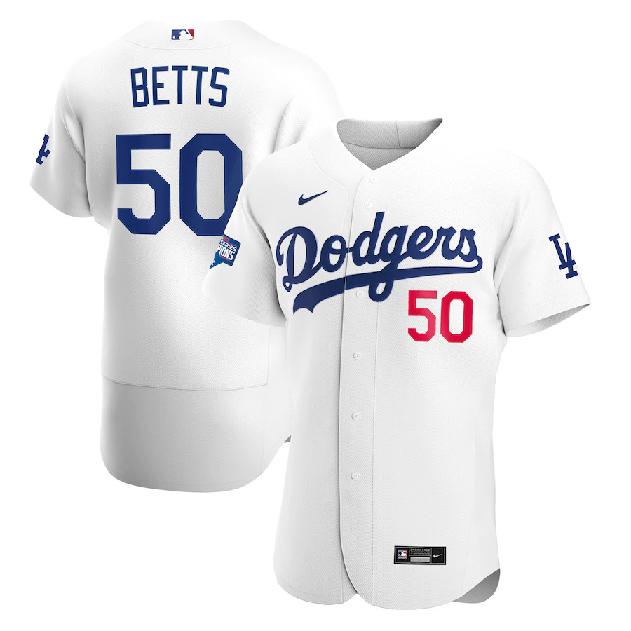Men's Los Angeles Dodgers #50 Mookie Betts White 2020 World Series Champions Patch MLB Sttiched Jersey Men's Los Angeles Dodgers #50 Mookie Betts White 2020 World Series Champions Patch MLB Sttiched Jersey