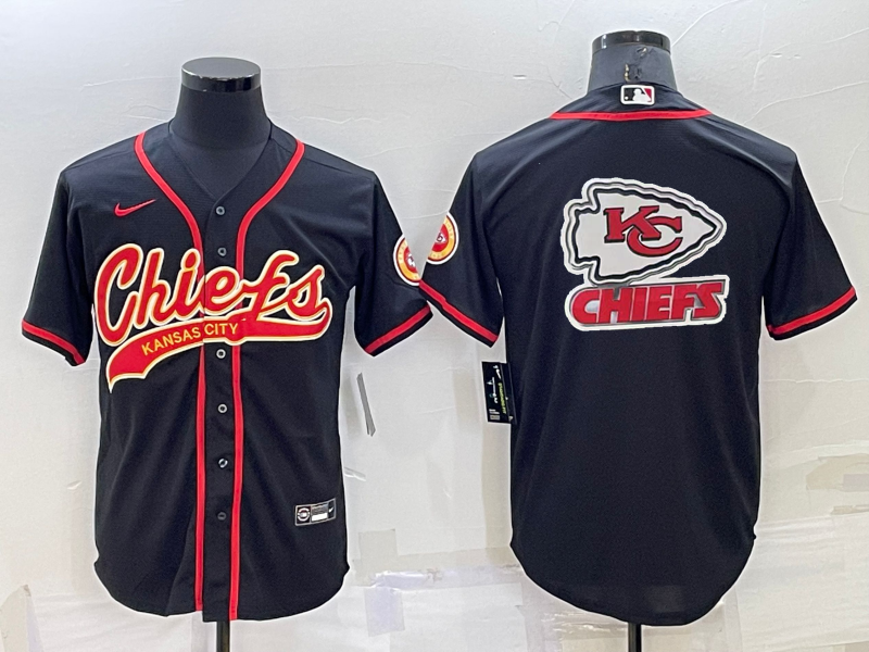 Men's Kansas City Chiefs Black Team Big Logo With Patch Cool Base Stitched Baseball Jersey Men's Kansas City Chiefs Black Team Big Logo With Patch Cool Base Stitched Baseball Jersey