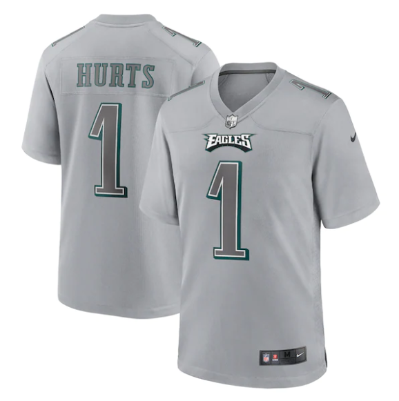 Men's Philadelphia Eagles #1 Jalen Hurts Grey Atmosphere Fashion Stitched Game Jersey Men's Philadelphia Eagles #1 Jalen Hurts Grey Atmosphere Fashion Stitched Game Jersey