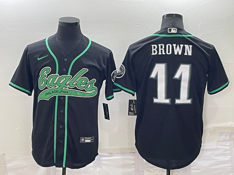 Men's Philadelphia Eagles #11 A. J. Brown Black Cool Base Stitched Baseball Jersey Men's Philadelphia Eagles #11 A. J. Brown Black Cool Base Stitched Baseball Jersey