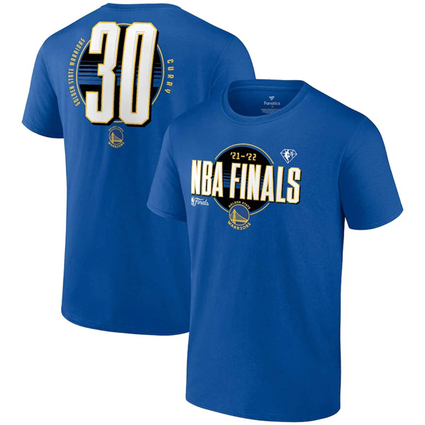 Men's Golden State Warriors #30 Stephen Curry 2022 Royal NBA Finals Name & Number T-Shirt Men's Golden State Warriors #30 Stephen Curry 2022 Royal NBA Finals Name & Number T-Shirt