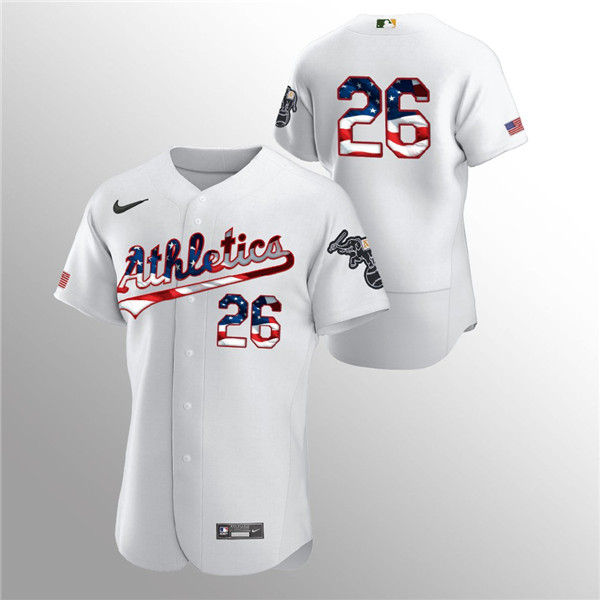 Men's Oakland Athletics #26 Matt Chapman White 2020 Stars & Stripes Flex Base Stitched Jersey Men's Oakland Athletics #26 Matt Chapman White 2020 Stars & Stripes Flex Base Stitched Jersey
