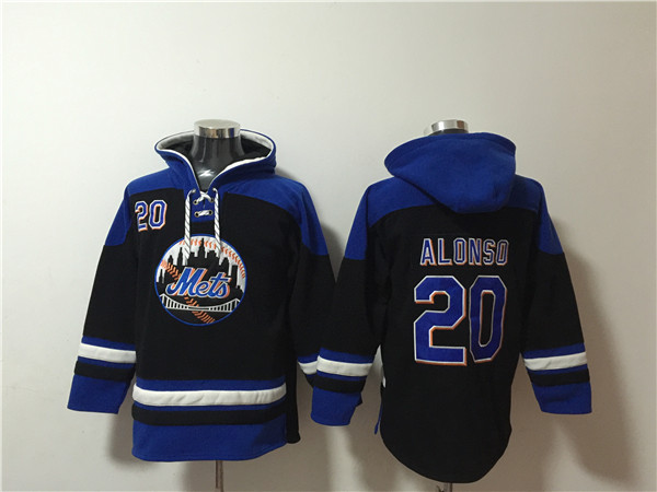 Men's New York Mets #20 Pete Alonso Black/Blue Ageless Must-Have Lace-Up Pullover Hoodie Men's New York Mets #20 Pete Alonso Black/Blue Ageless Must-Have Lace-Up Pullover Hoodie