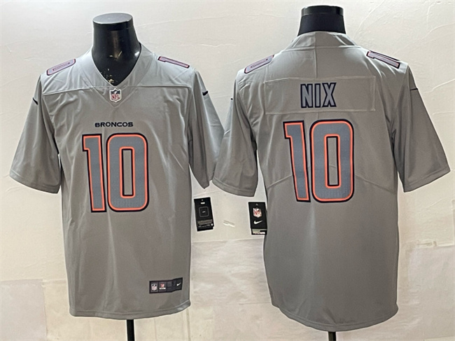 Men's Denver Broncos #10 Bo Nix Grey Atmosphere Fashion Stitched Football Jersey Men's Denver Broncos #10 Bo Nix Grey Atmosphere Fashion Stitched Football Jersey
