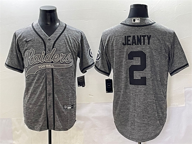 Men's Las Vegas Raiders #2 Ashton Jeanty Grey Cool Base Stitched Baseball Jersey Men's Las Vegas Raiders #2 Ashton Jeanty Grey Cool Base Stitched Baseball Jersey