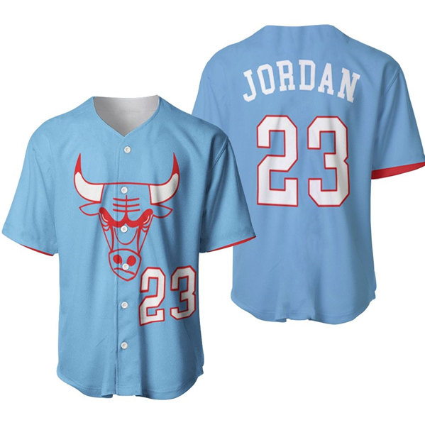 Men's Chicago Bulls #23 Michael Jordan Blue City Edition Stitched Baseball Jersey Men's Chicago Bulls #23 Michael Jordan Blue City Edition Stitched Baseball Jersey