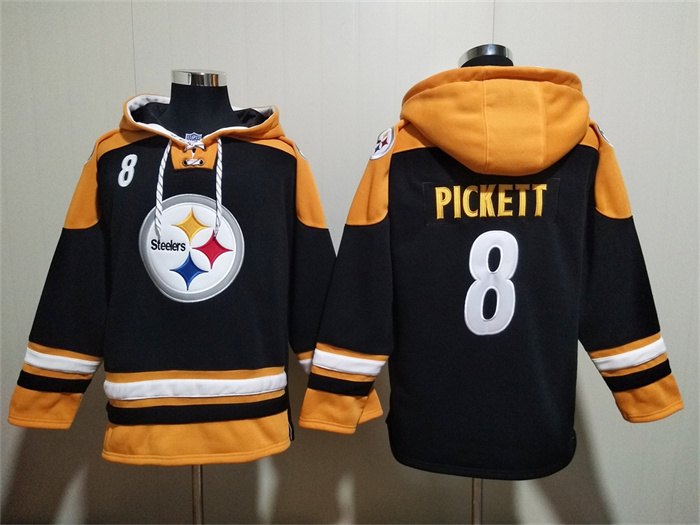 Men's Pittsburgh Steelers #8 Kenny Pickett Black Ageless Must-Have Lace-Up Pullover Hoodie Men's Pittsburgh Steelers #8 Kenny Pickett Black Ageless Must-Have Lace-Up Pullover Hoodie