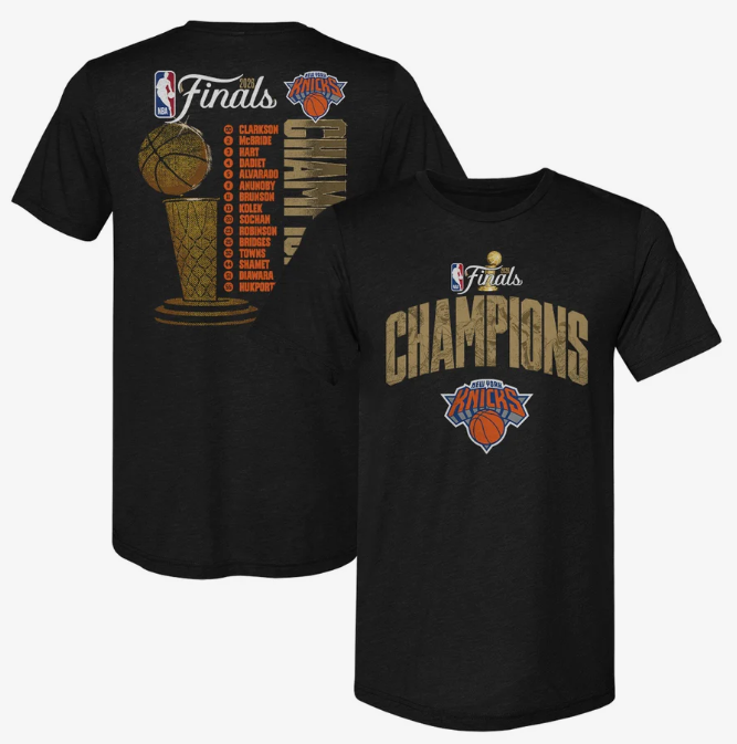 Men's New York Knicks Black 2026 Finals Champions Roster F&B T-Shirt