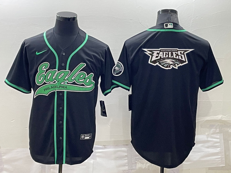 Men's Philadelphia Eagles Black Team Big Logo With Patch Cool Base Stitched Baseball Jersey Men's Philadelphia Eagles Black Team Big Logo With Patch Cool Base Stitched Baseball Jersey