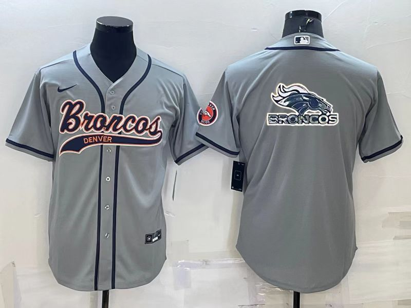 Men's Denver Broncos Grey Team Big Logo With Patch Cool Base Stitched Baseball Jersey Men's Denver Broncos Grey Team Big Logo With Patch Cool Base Stitched Baseball Jersey
