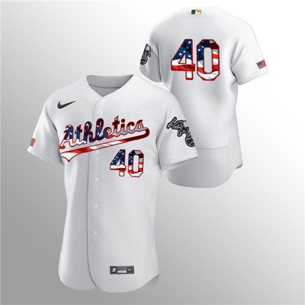 Men's Oakland Athletics #40 Chris Bassitt White 2020 Stars & Stripes Flex Base Stitched Jersey Men's Oakland Athletics #40 Chris Bassitt White 2020 Stars & Stripes Flex Base Stitched Jersey