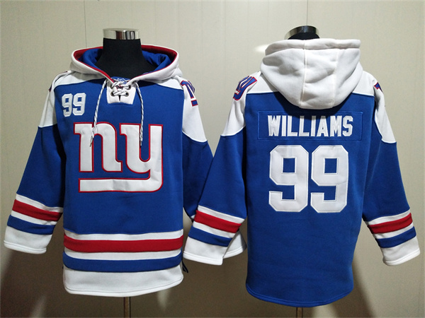 Men's New York Giants #99 Leonard Williams Blue Lace-Up Pullover Hoodie Men's New York Giants #99 Leonard Williams Blue Lace-Up Pullover Hoodie