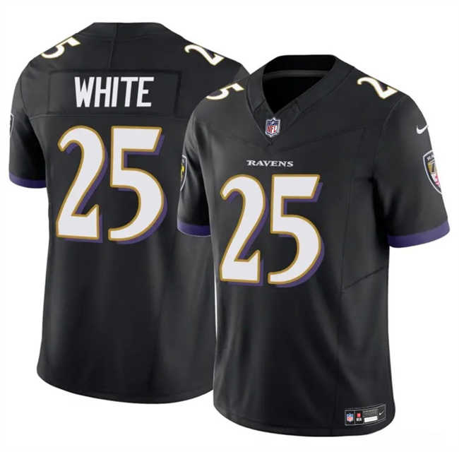 Men's Baltimore Ravens #25 Tre'Davious White Black 2023 F.U.S.E Vapor Limited Football Jersey Men's Baltimore Ravens #25 Tre'Davious White Black 2023 F.U.S.E Vapor Limited Football Jersey