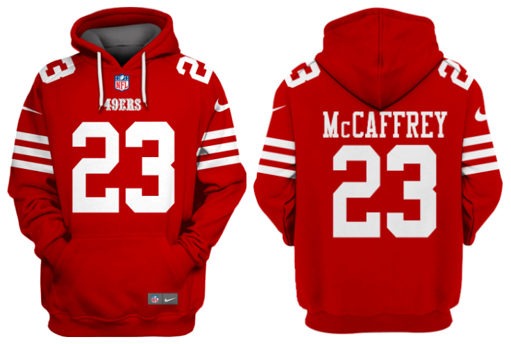Men's San Francisco 49ers #23 Christian McCaffrey Red Alternate Pullover Hoodie Men's San Francisco 49ers #23 Christian McCaffrey Red Alternate Pullover Hoodie