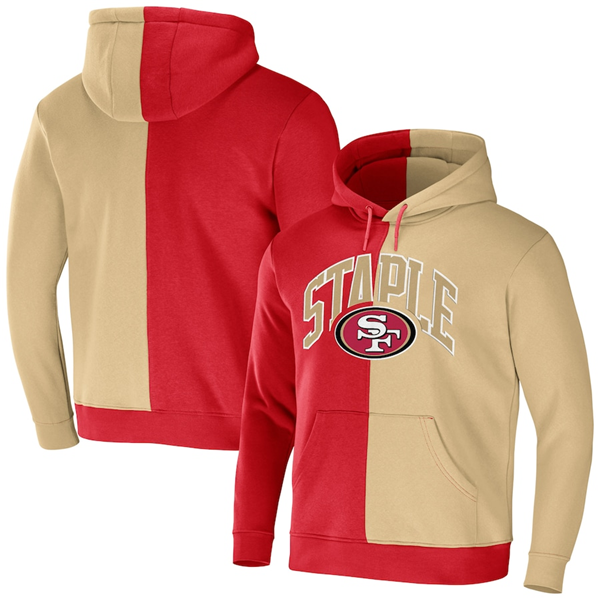 Men's San Francisco 49ers Red Gold Split Logo Pullover Hoodie Men's San Francisco 49ers Red Gold Split Logo Pullover Hoodie