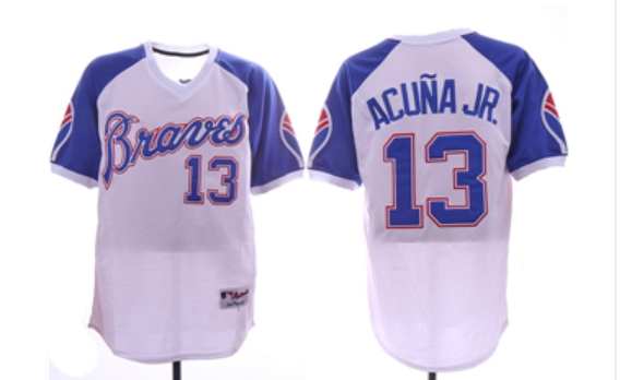 Men's Atlanta Braves #13 Ronald Acuna Jr. White 1974 Turn Back the Clock Jersey Men's Atlanta Braves #13 Ronald Acuna Jr. White 1974 Turn Back the Clock Jersey