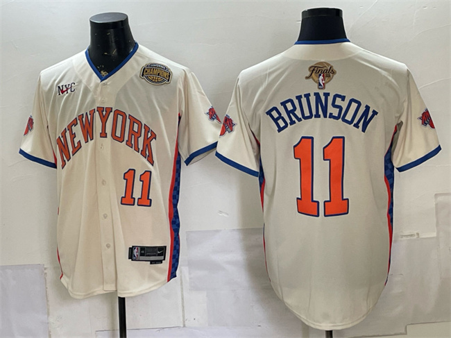 Men's New York Knicks #11 Jalen Brunson Cream 2026 Finals & Eastern Conference Champions Patch Stitched Baseball Jersey Men's New York Knicks #11 Jalen Brunson Cream 2026 Finals & Eastern Conference Champions Patch Stitched Baseball Jersey