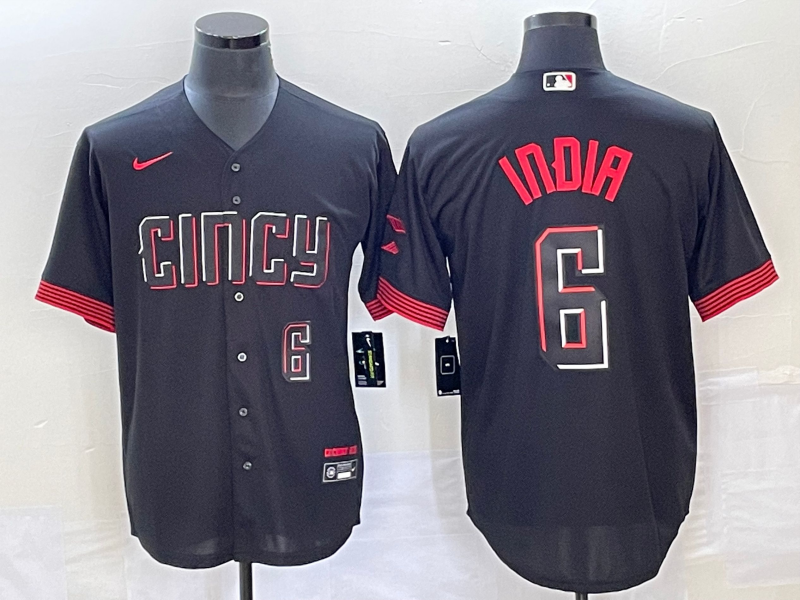 Men's Cincinnati Reds #6 Jonathan India Black 2023 City Connect With Patch Stitched Jersey Men's Cincinnati Reds #6 Jonathan India Black 2023 City Connect With Patch Stitched Jersey