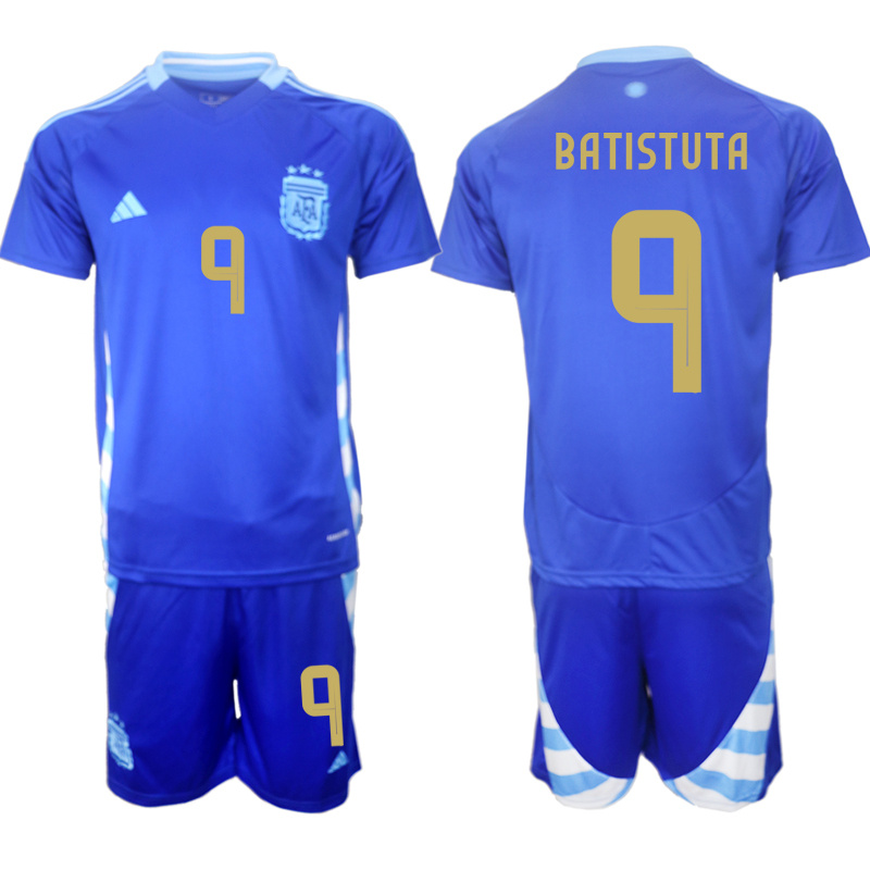 Men's Argentina #9 Gabriel Batistuta Blue 2024-25 Away SoccerJersey Suit Men's Argentina #9 Gabriel Batistuta Blue 2024-25 Away SoccerJersey Suit