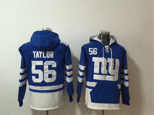 Men's New York Giants #56 Lawrence Taylor Blue/White Lace-Up Pullover Hoodie Men's New York Giants #56 Lawrence Taylor Blue/White Lace-Up Pullover Hoodie