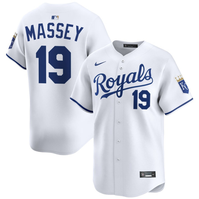 Men's Kansas City Royals #19 Michael Massey White 2024 Home Limited Stitched Baseball Jersey Men's Kansas City Royals #19 Michael Massey White 2024 Home Limited Stitched Baseball Jersey