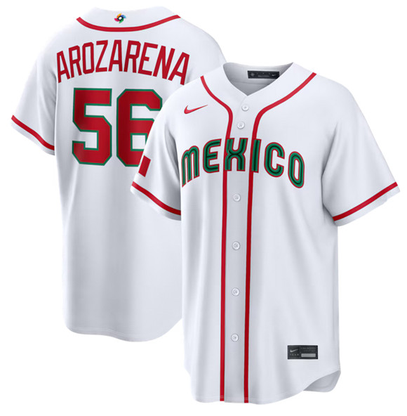 Men's Mexico Baseball #56 Randy Arozarena White 2026 World Baseball Classic Home Stadium Stitched Jersey Men's Mexico Baseball #56 Randy Arozarena White 2026 World Baseball Classic Home Stadium Stitched Jersey