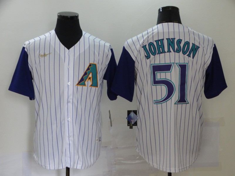 Men's Arizona Diamondbacks #51 Randy Johnson White MLB Throwback Cool Base Stitched Jersey