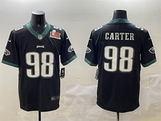 Men's Philadelphia Eagles #98 Jalen Carter Black 2025 Super Bowl LIX Patch Vapor Untouchable Limited Stitched Football Jersey Men's Philadelphia Eagles #98 Jalen Carter Black 2025 Super Bowl LIX Patch Vapor Untouchable Limited Stitched Football Jersey