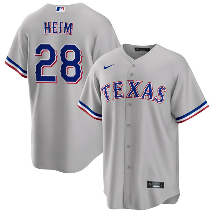 Men's Texas Rangers #28 Jonah Heim Grey Cool Base Stitched Baseball Jersey Men's Texas Rangers #28 Jonah Heim Grey Cool Base Stitched Baseball Jersey