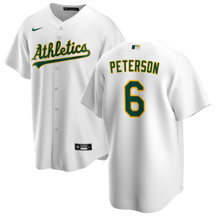 Men's Oakland Athletics #6 Jace Peterson White Cool Base Stitched Jersey Men's Oakland Athletics #6 Jace Peterson White Cool Base Stitched Jersey
